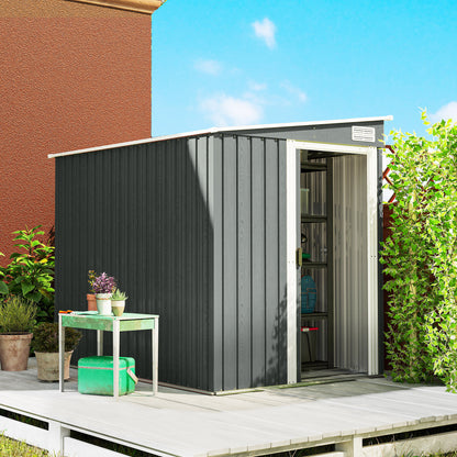 7 x 5FT Garden Shed w/ Foundation Lean to Metal Tool Shed Grey