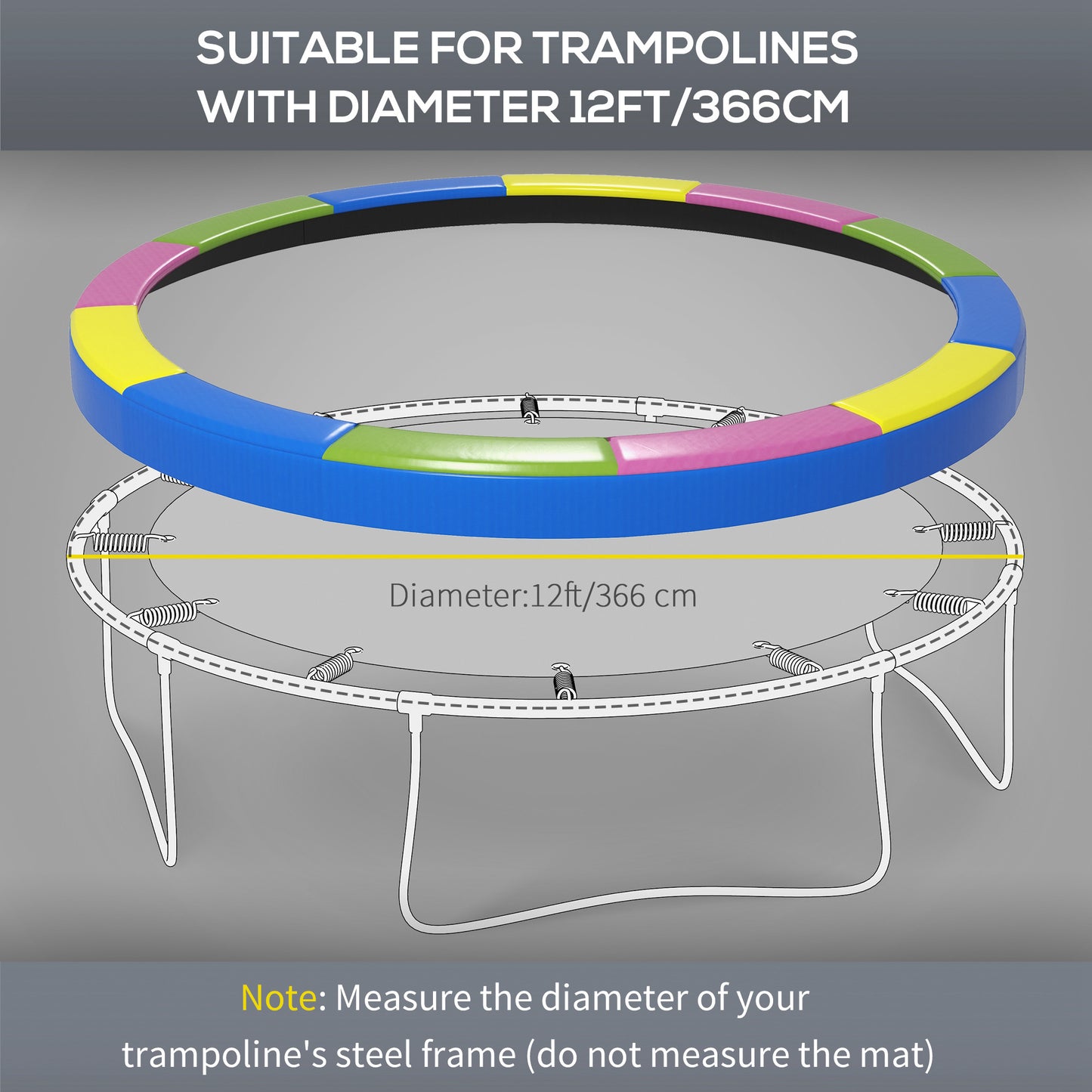 12FT Trampoline Pad Spring Cover, Waterproof, Multi-Colored