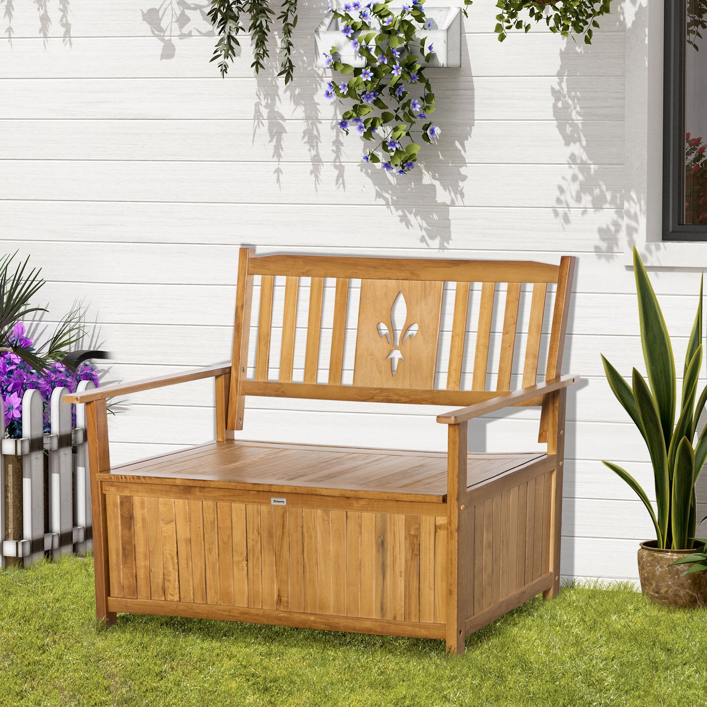 2 Seater Wood Garden Storage Bench Outdoor Storage Box Natural