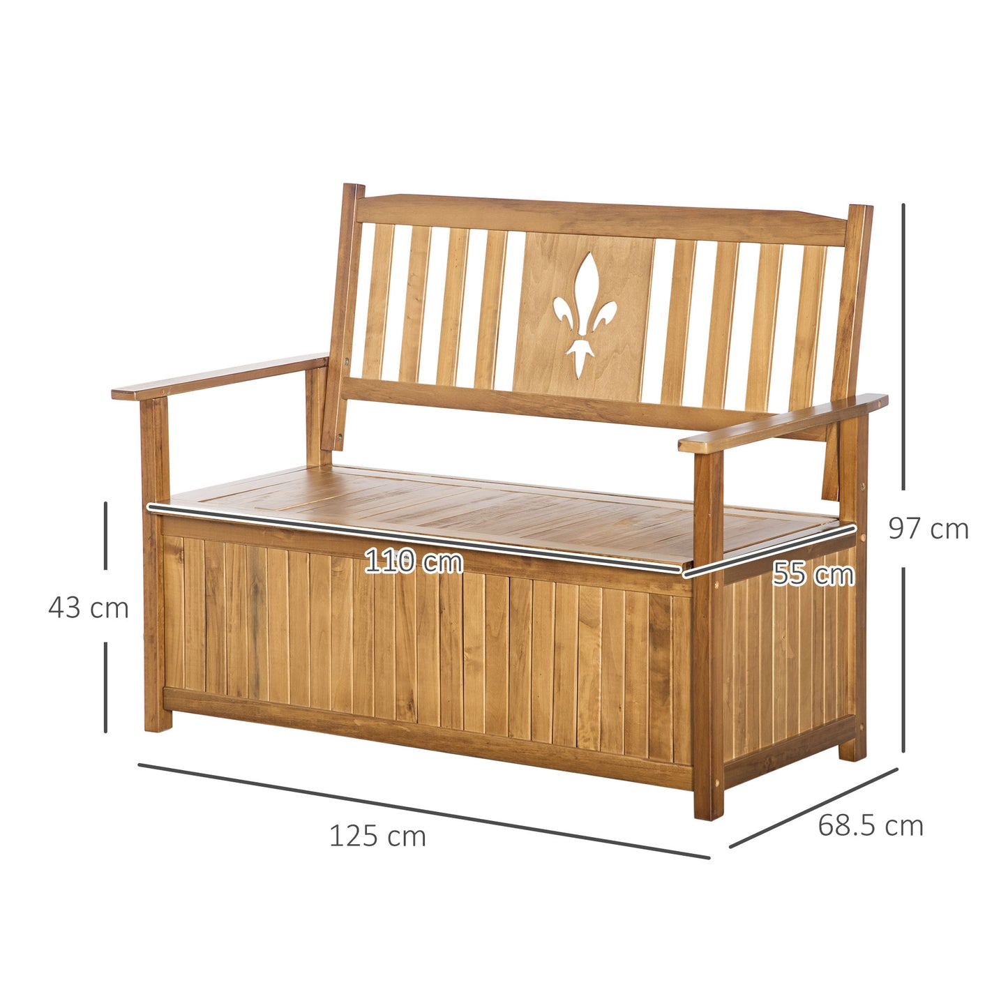 2 Seater Wood Garden Storage Bench Outdoor Storage Box Natural
