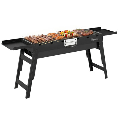 BBQ Grill, Charcoal Barbecue with 2 Side Shelves and Handle, Black
