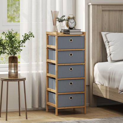 Chest of Drawers, 5 Drawers Dresser with Bamboo Frame, Light Grey