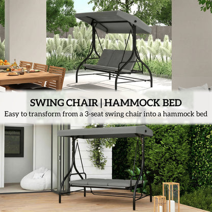 3 Seater Canopy Swing Chair Porch Hammock Bed, Light Grey