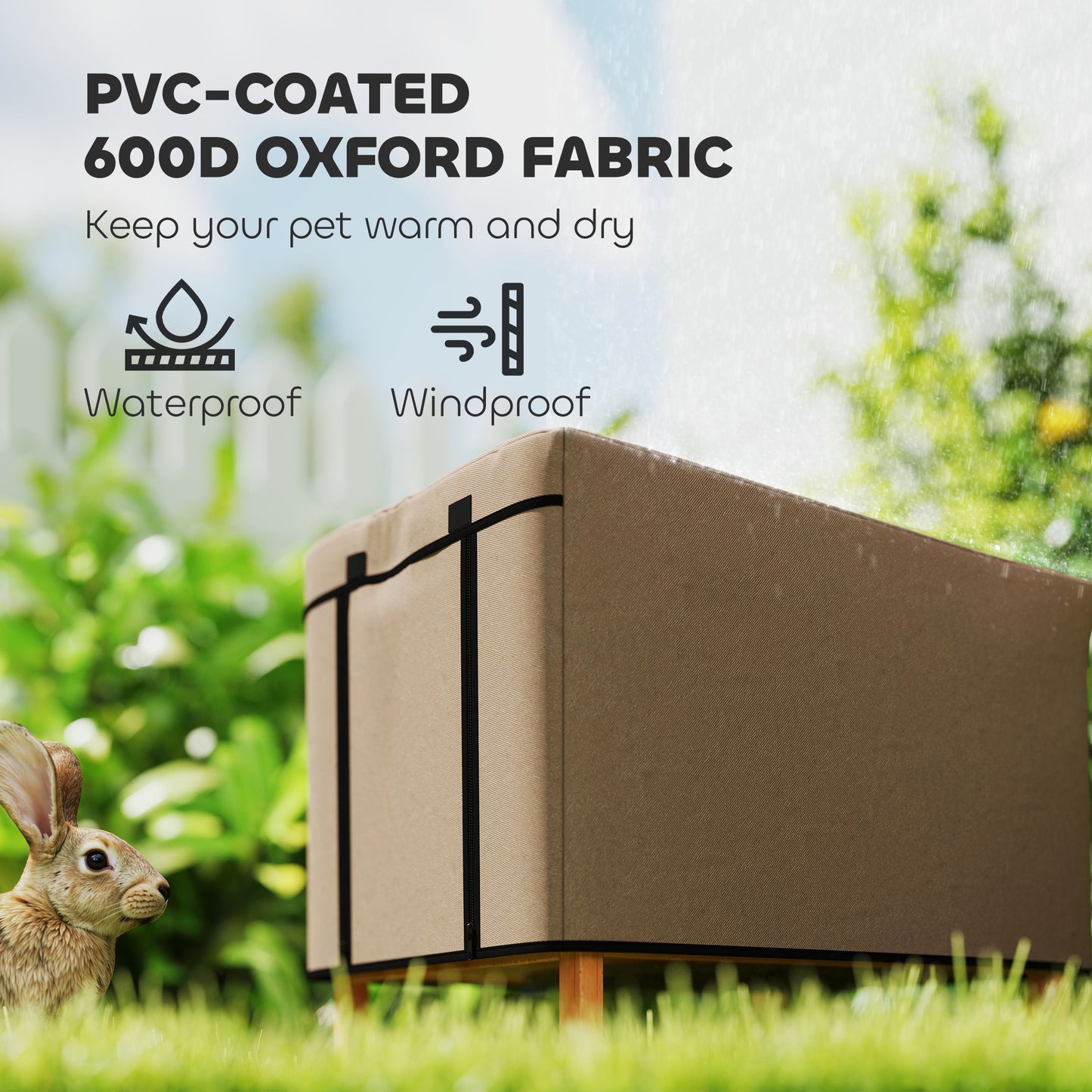 Rabbit Hutch Outdoor with Steel Run Removable Plastic Tray Natural
