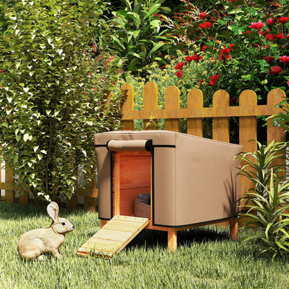 Rabbit Hutch Outdoor with Steel Run Removable Plastic Tray Natural