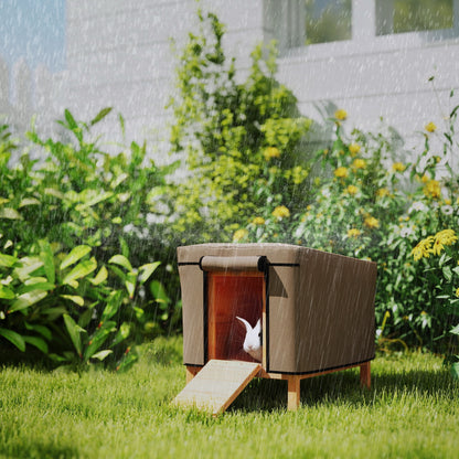 Rabbit Hutch Outdoor with Steel Run Removable Plastic Tray Natural