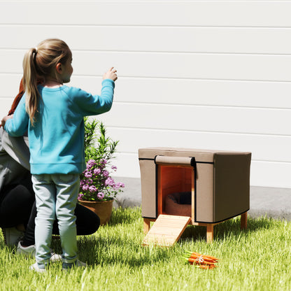 Rabbit Hutch Outdoor with Steel Run Removable Plastic Tray Natural