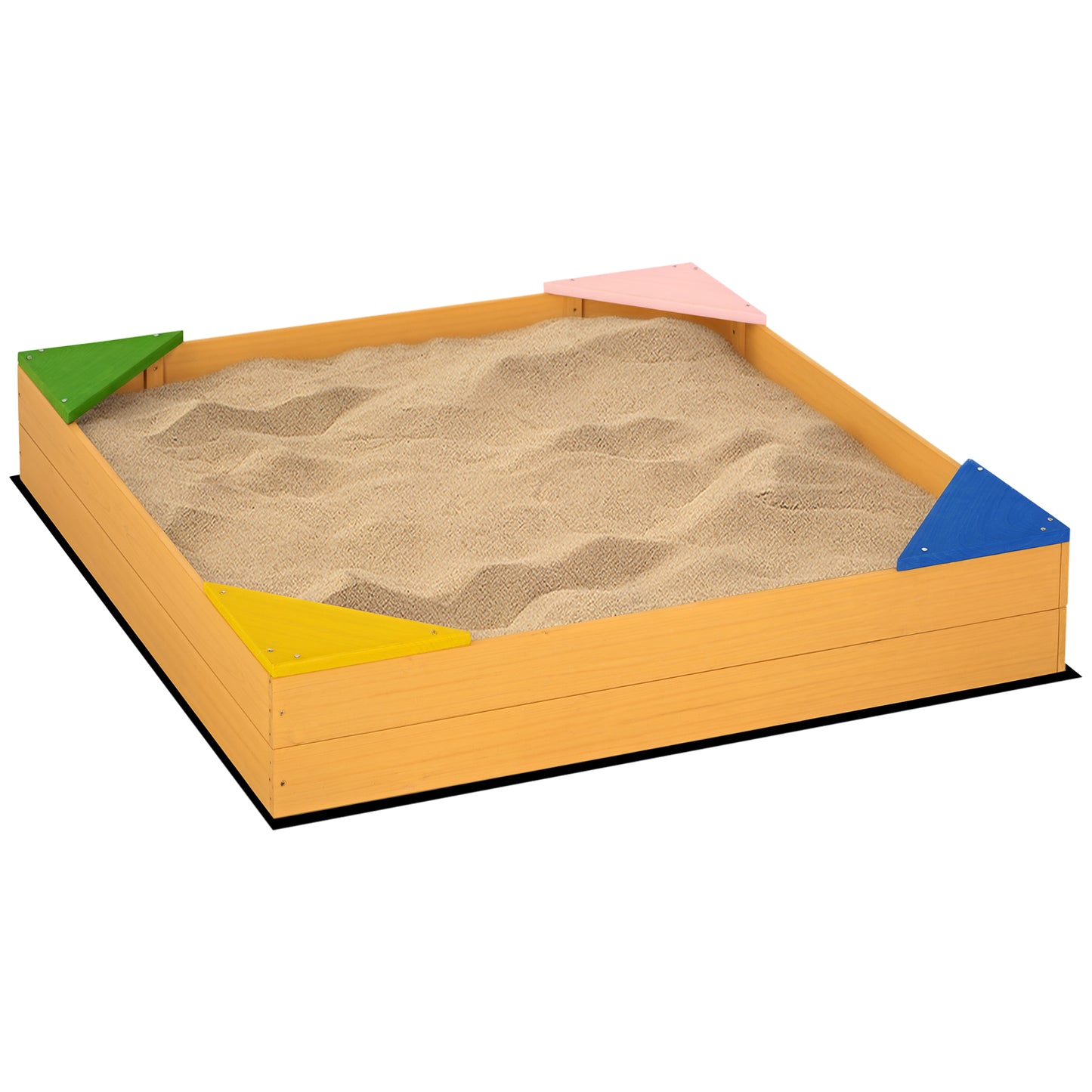 Kids Wooden Sand Pit Sandbox w/ Seats, for Gardens, Playgrounds