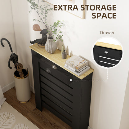 Radiator Cover with Drawer, Horizontal Slat, 78cm, Black