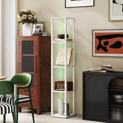 RGB LED Floor Lamp with Shelves and Remote Control for Bedroom, White