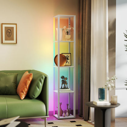 RGB LED Floor Lamp with Shelves and Remote Control for Bedroom, White