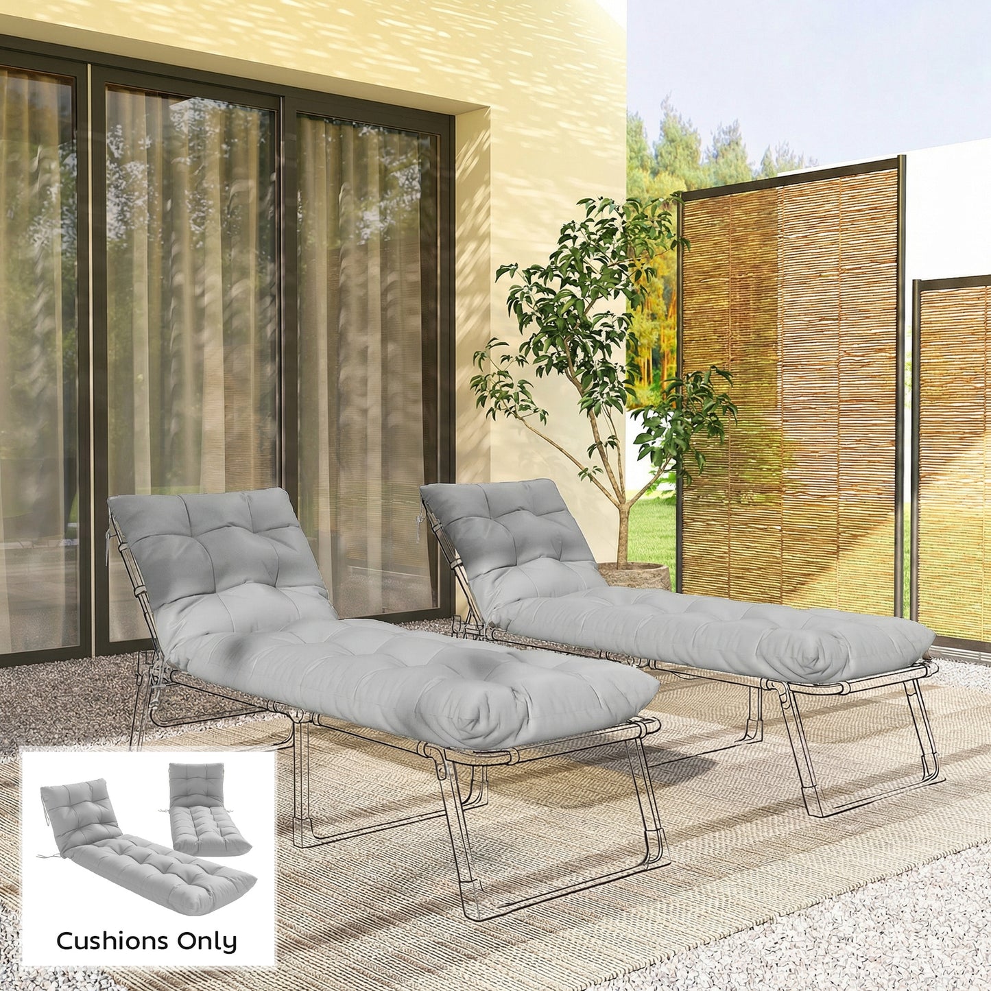 Sun Lounger Cushions Only, Sunbed Replacement Pads with 4 Ties
