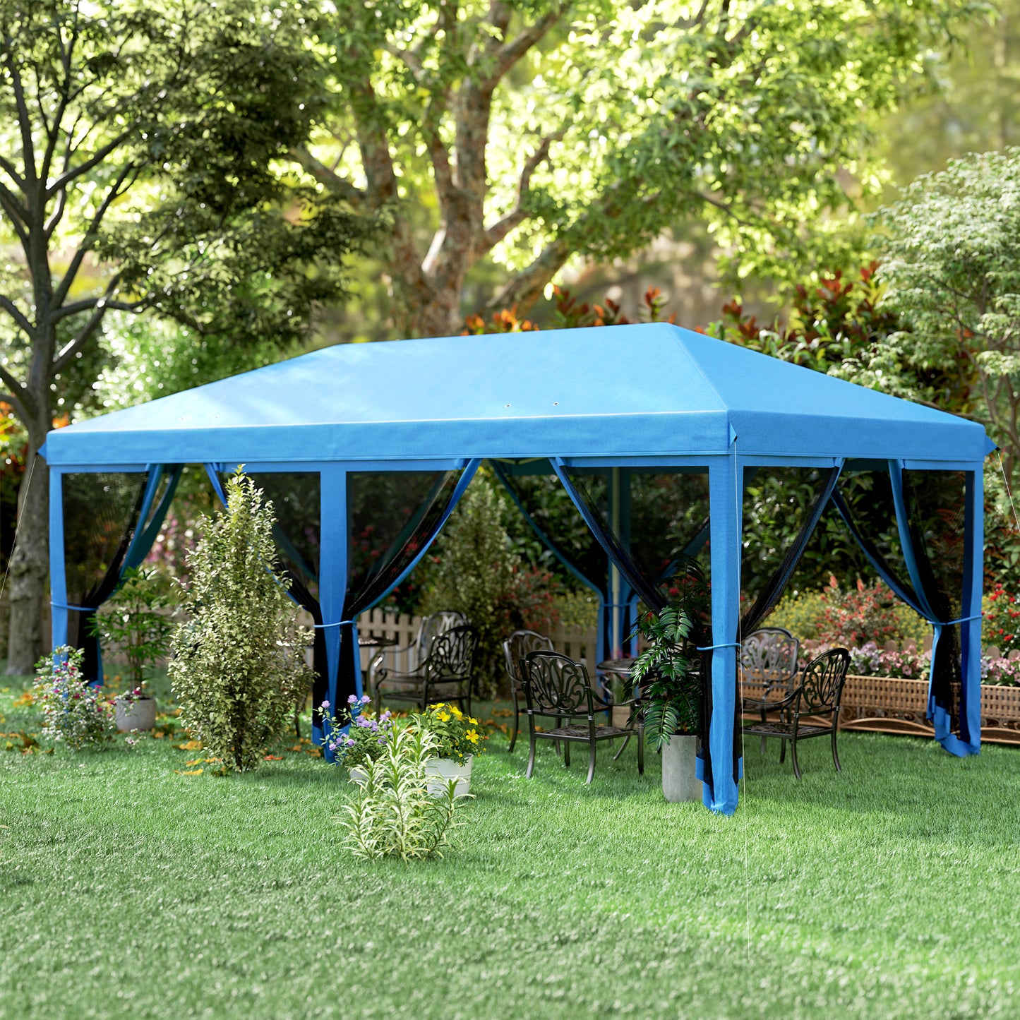 6 x 3(m) Pop Up Party Tent Canopy with 6 Removable Sidewalls Blue