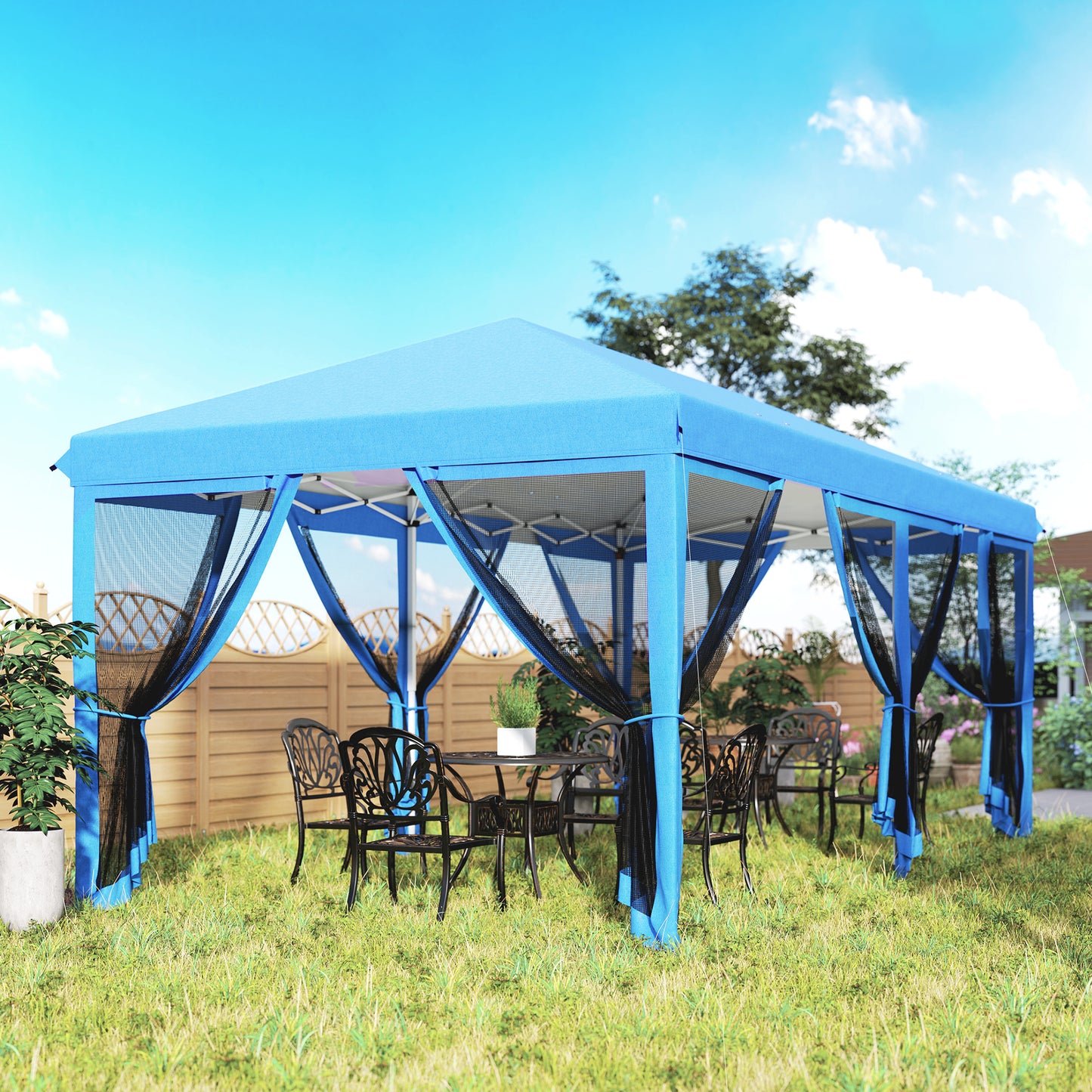 6 x 3(m) Pop Up Party Tent Canopy with 6 Removable Sidewalls Blue