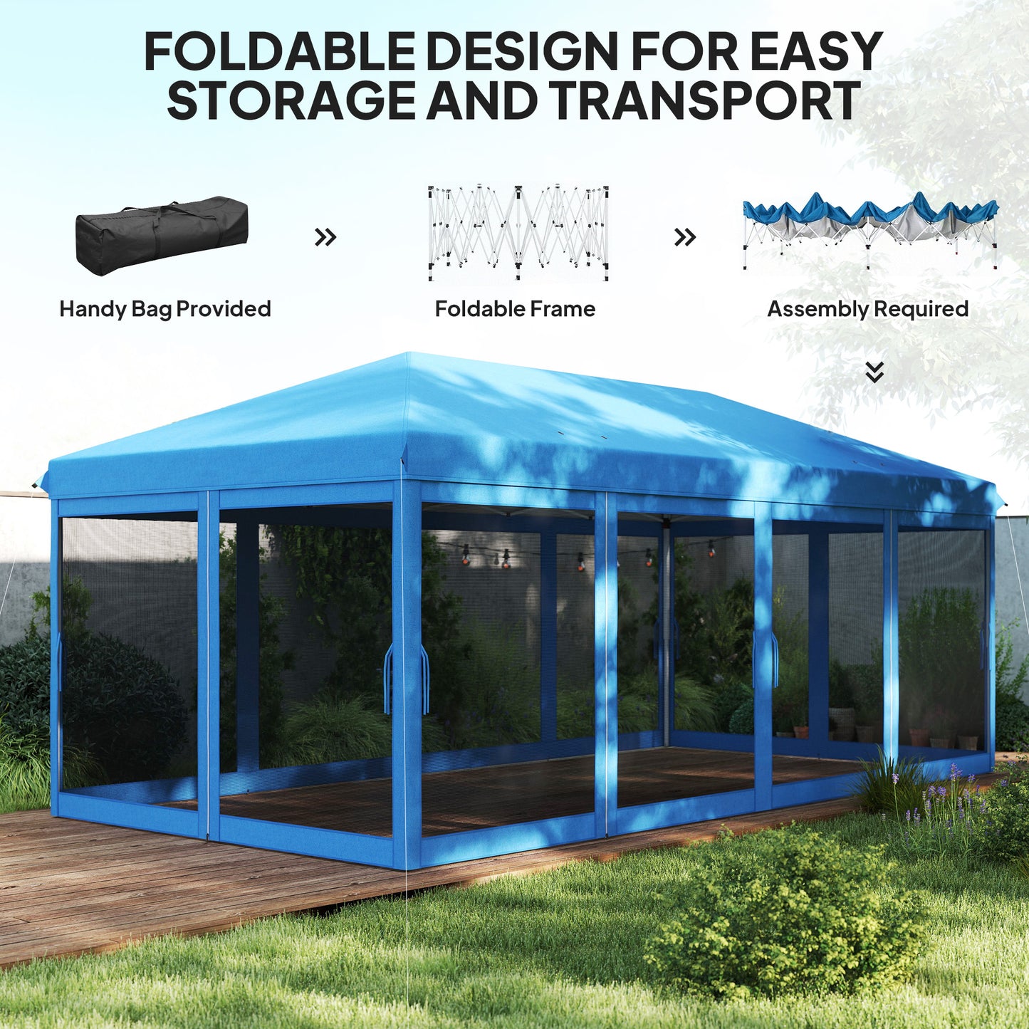 6 x 3(m) Pop Up Party Tent Canopy with 6 Removable Sidewalls Blue