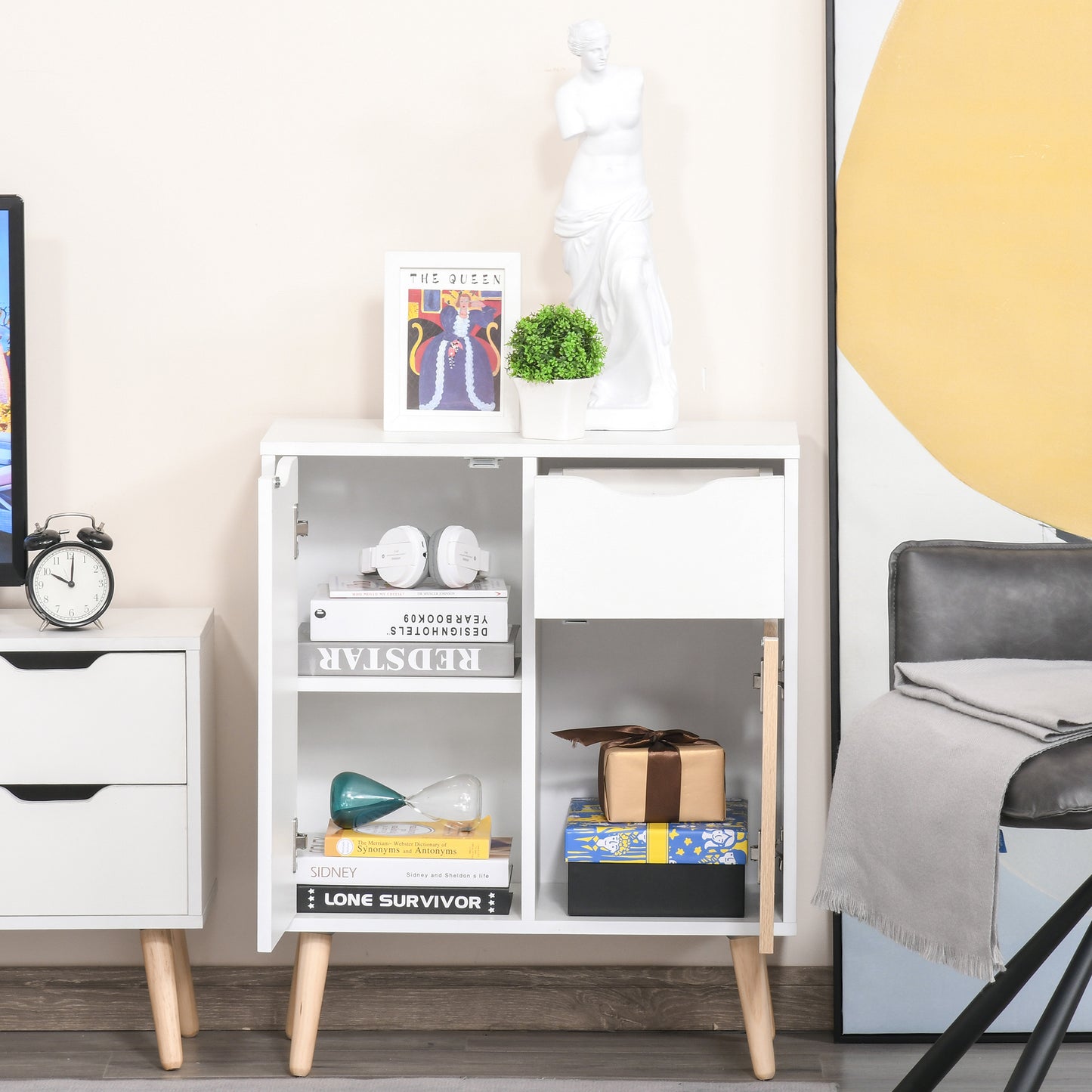 Floor Cabinet Storage Cupboard Sideboard with Drawer for Bedroom