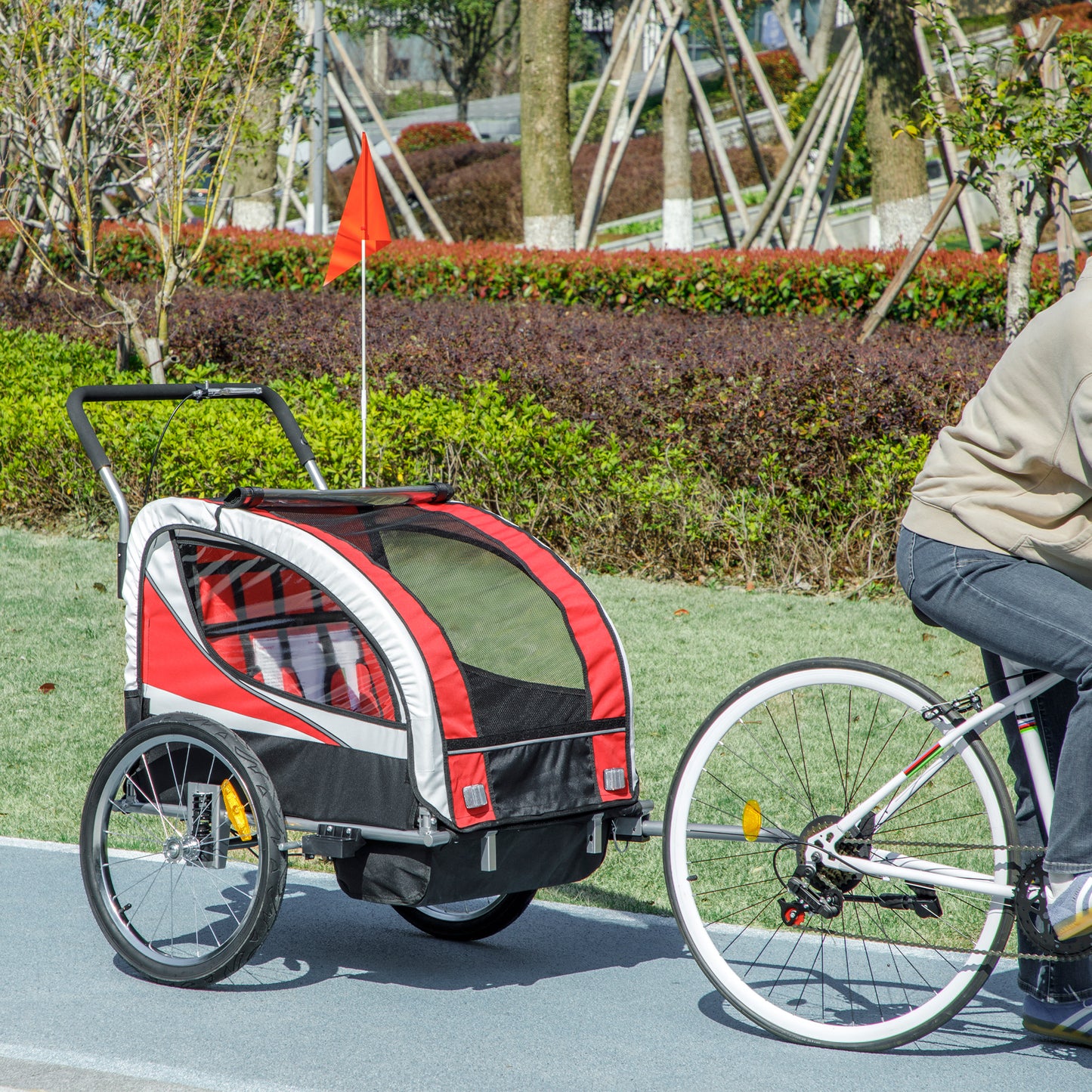 2 Seat Child Bike Trailer, Baby Bicycle Trailer for 2 Kids, Red