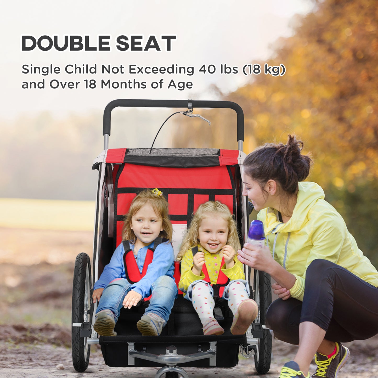2 Seat Child Bike Trailer, Baby Bicycle Trailer for 2 Kids, Red