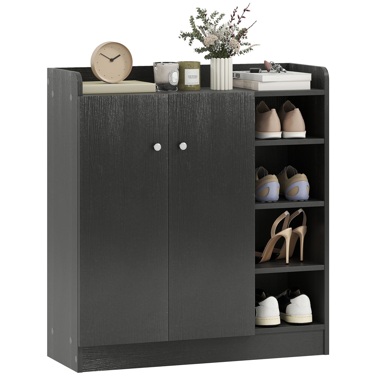 Shoe Storage Cabinet Footwear Rack Stand w/Adjustable Shelves Black