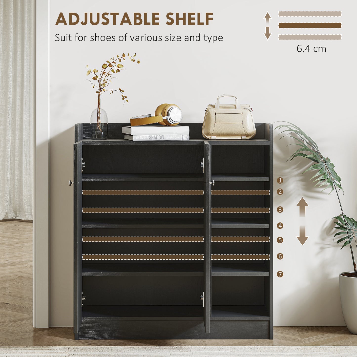 Shoe Storage Cabinet Footwear Rack Stand w/Adjustable Shelves Black
