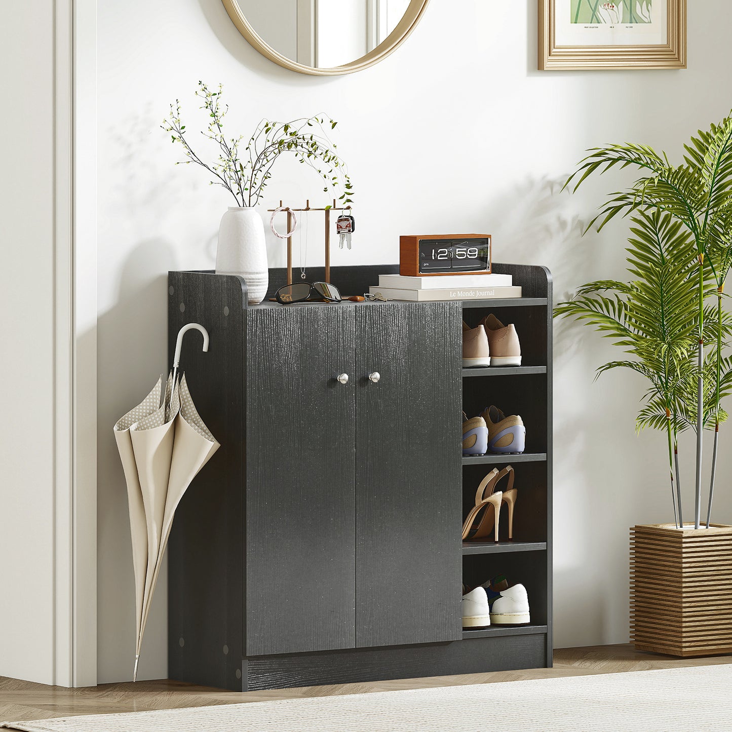 Shoe Storage Cabinet Footwear Rack Stand w/Adjustable Shelves Black