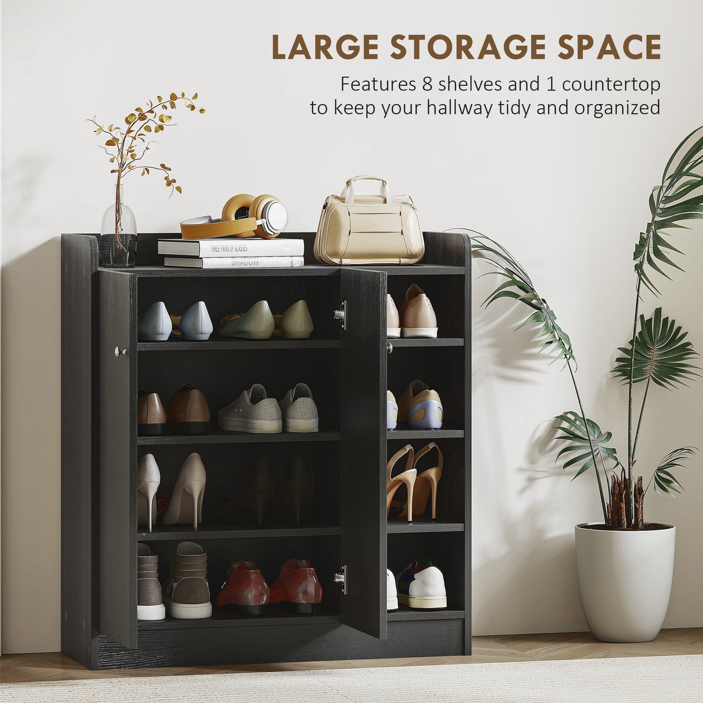 Shoe Storage Cabinet Footwear Rack Stand w/Adjustable Shelves Black