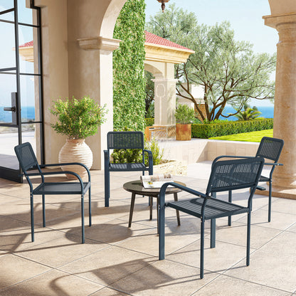 Garden Chairs Set of 4, Stackable & Rattan Effect, Dark Grey