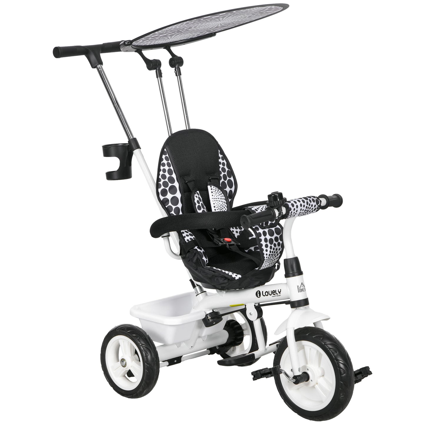 6 in 1 Kids Tricycle w/ Removable Handle for 1.5+ year, White