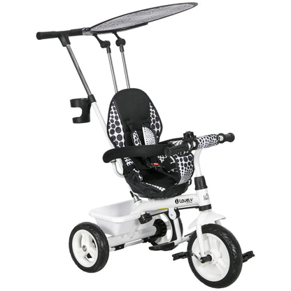 6 in 1 Kids Tricycle w/ Removable Handle for 1.5+ year, White