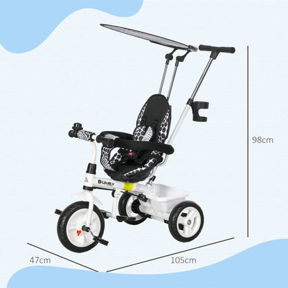 6 in 1 Kids Tricycle w/ Removable Handle for 1.5+ year, White