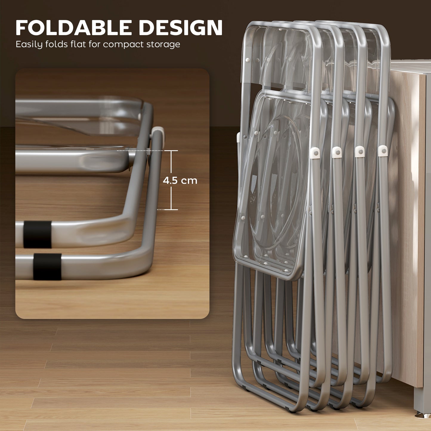 Foldable Chairs with Heavy Duty Steel Frame, Clear