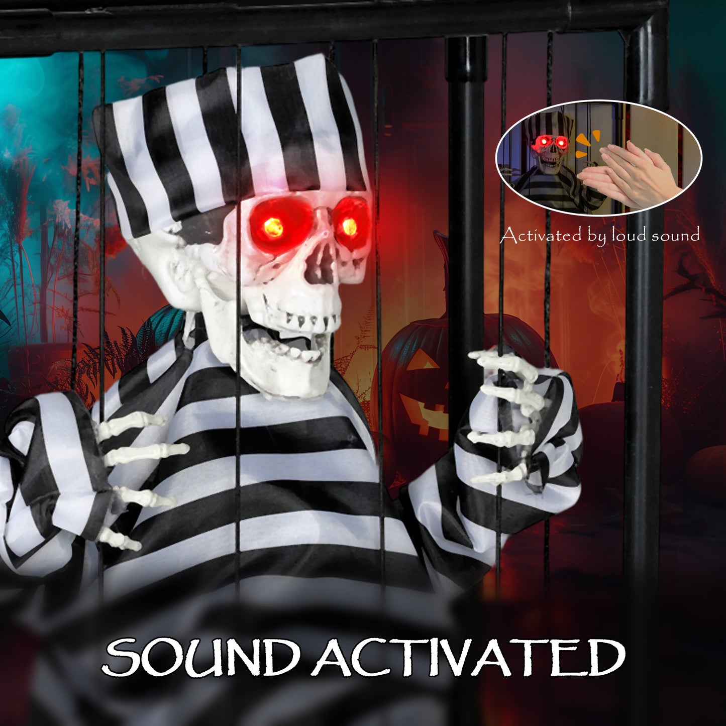 Voice Activated Animatronics Hinging Skeleton Halloween Decoration