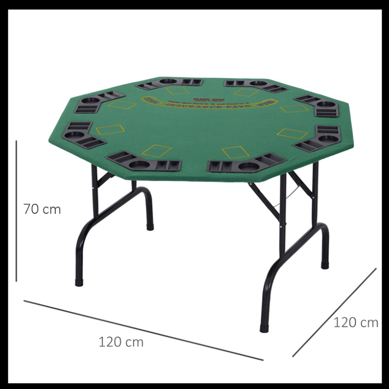 8 Player Folding Games Poker Table Chip Cup Holder Steel Base Green