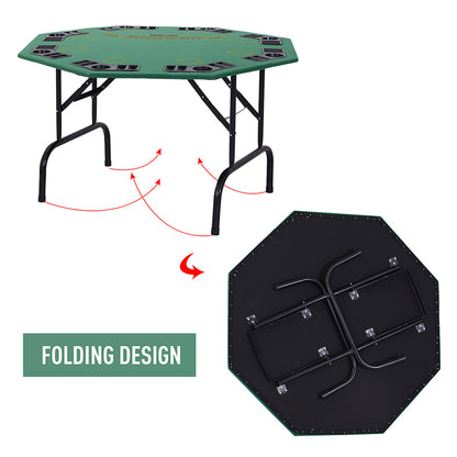 8 Player Folding Games Poker Table Chip Cup Holder Steel Base Green