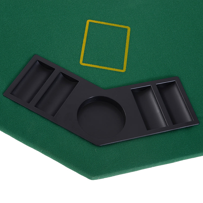 8 Player Folding Games Poker Table Chip Cup Holder Steel Base Green