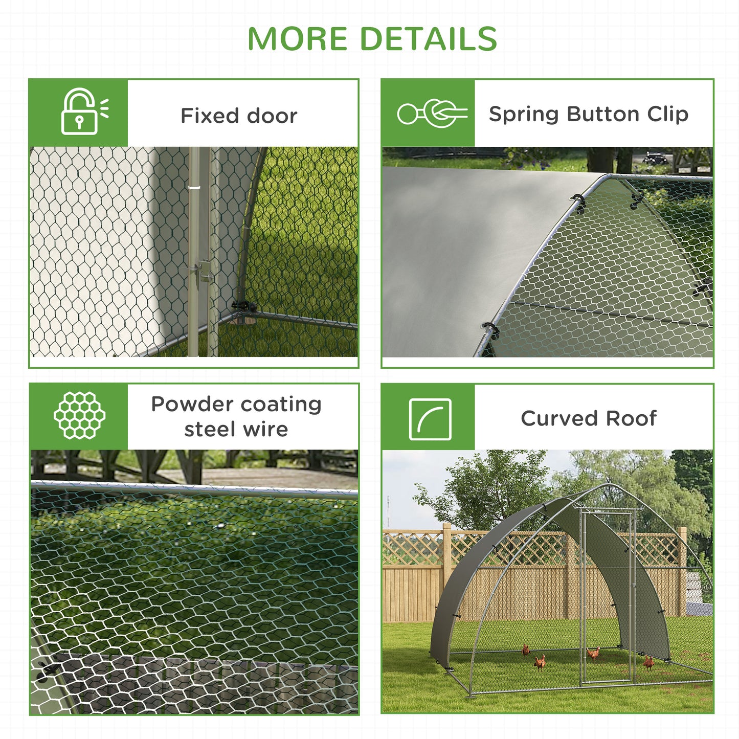 Walk-In Chicken Run w/ Cover, for 8-12 Chickens, 3 x 3.8 x 2.2m