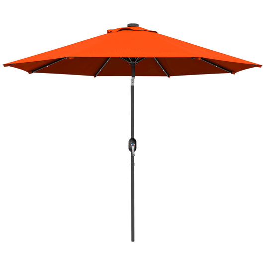 2.7m Outdoor Patio Garden Umbrella Parasol with Tilt Crank and 24 LEDs Lights, Orange