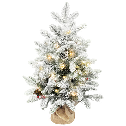 60 cm Prelit Mini Tabletop Christmas Tree, Snow Flocked Xmas Tree