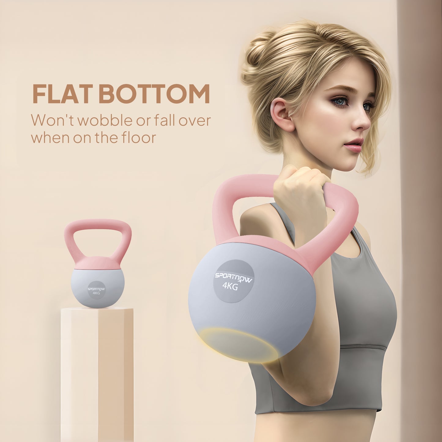 4KG Kettlebell with Soft Body and Non-Slip Handle, Pink and Grey