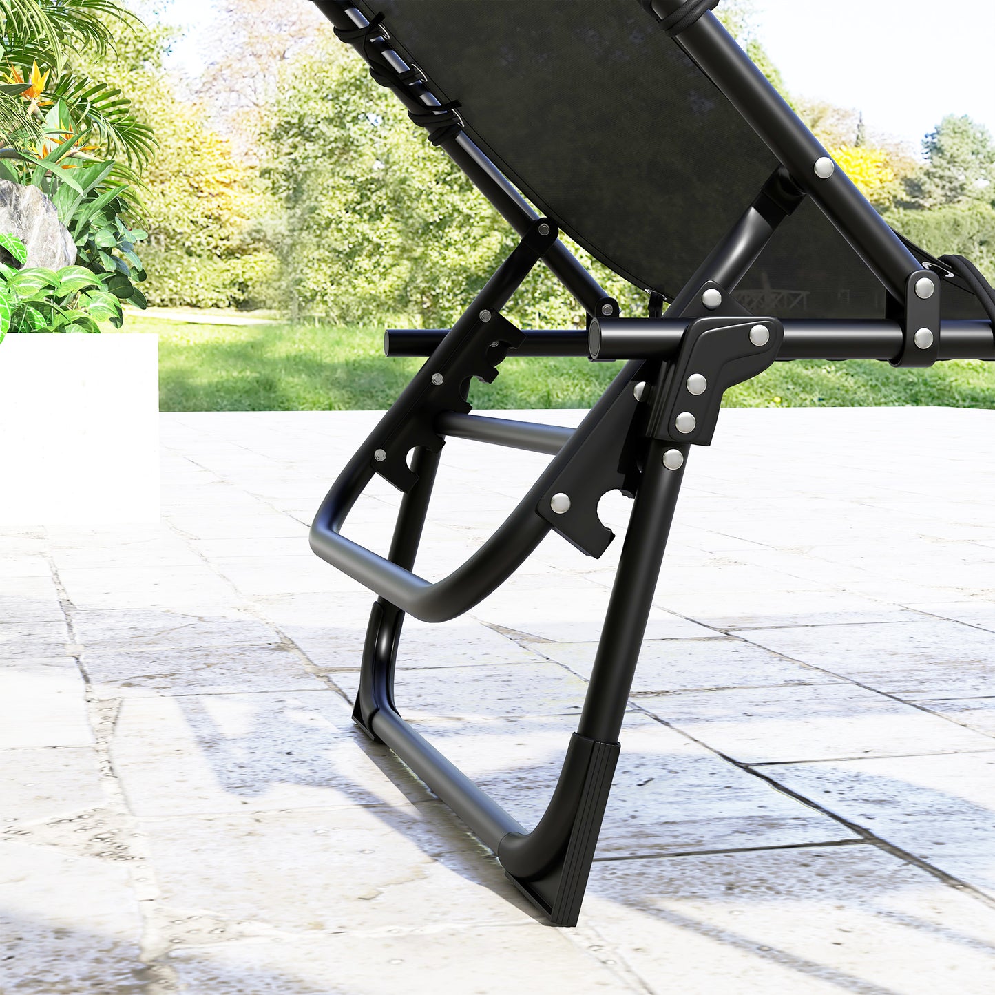 2 Pcs Folding Sun Lounger Beach Chaise Chair Garden Cot Camping Lounger with 4 Position Adjustable Black