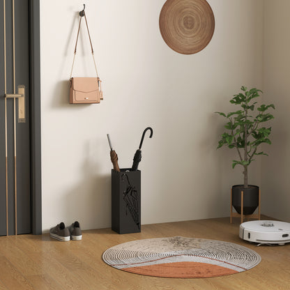 Square Umbrella Holder with Hooks and Water Tray for Entryway Black
