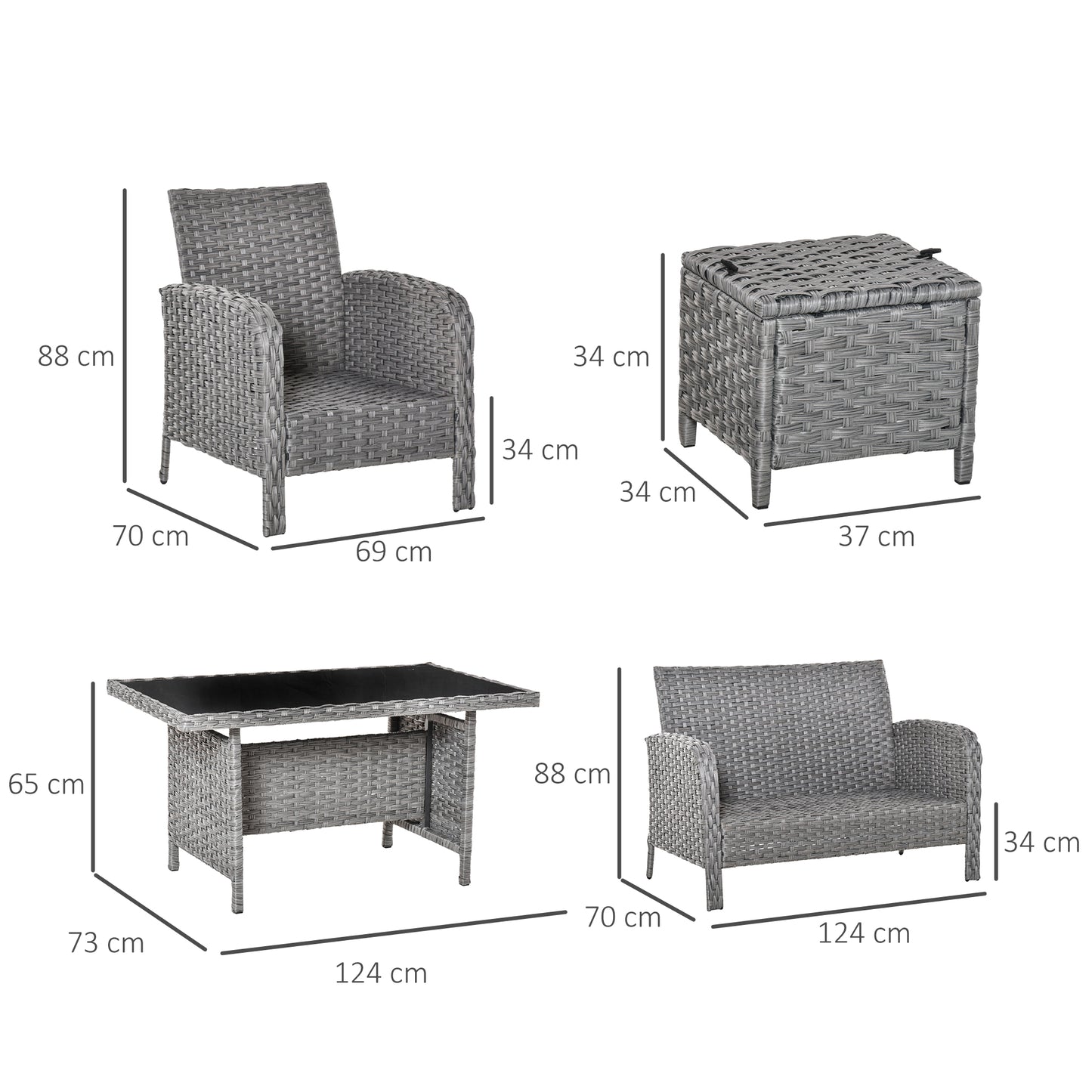 6 PCS All Weather PE Rattan Dining Table Furniture Set w/ Cushions
