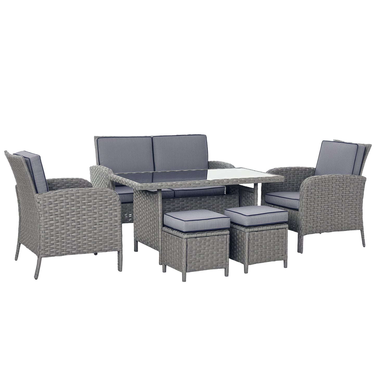6 PCS All Weather PE Rattan Dining Table Furniture Set w/ Cushions