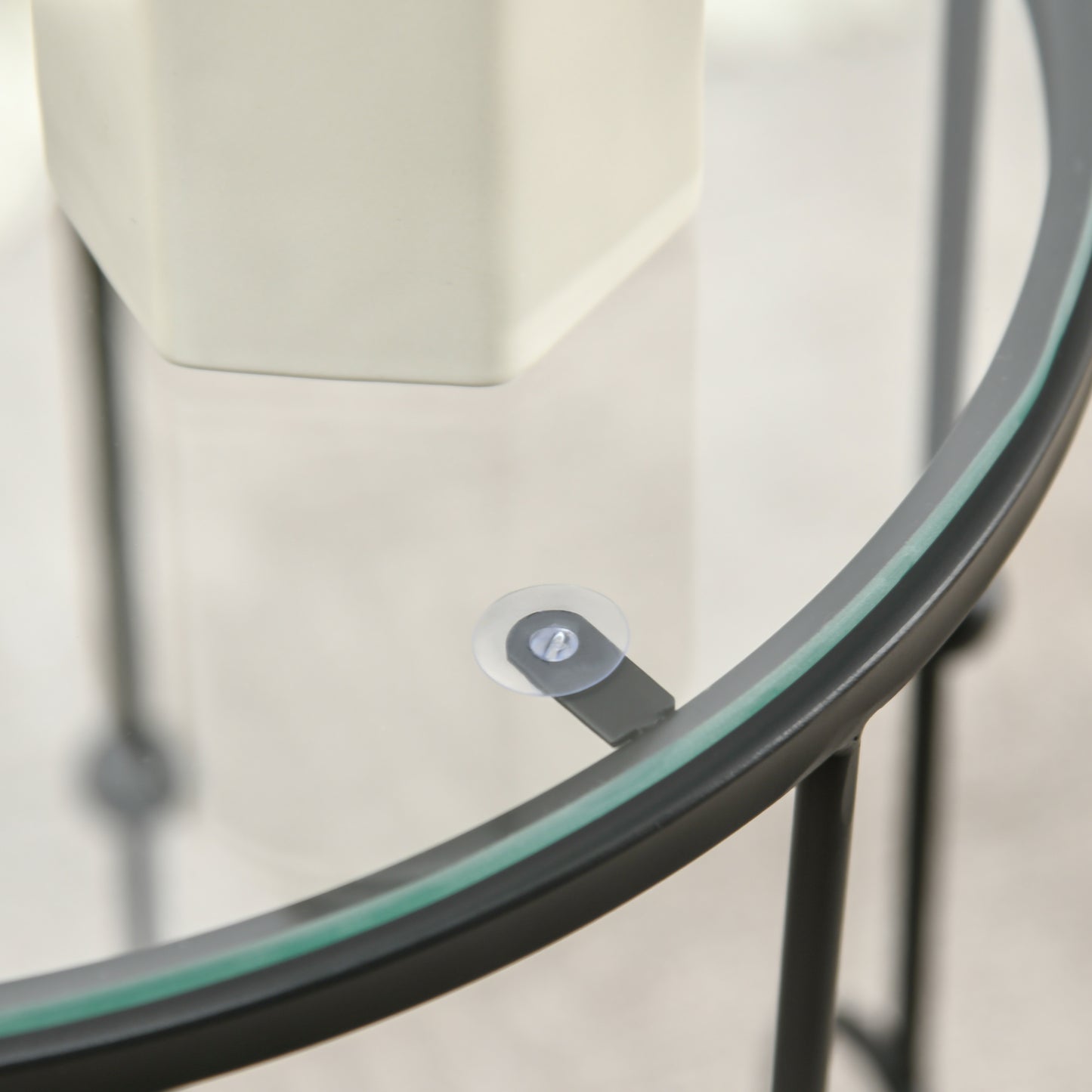 Set of 2 Nesting Coffee Table, Side Tables with Glass Top, Black