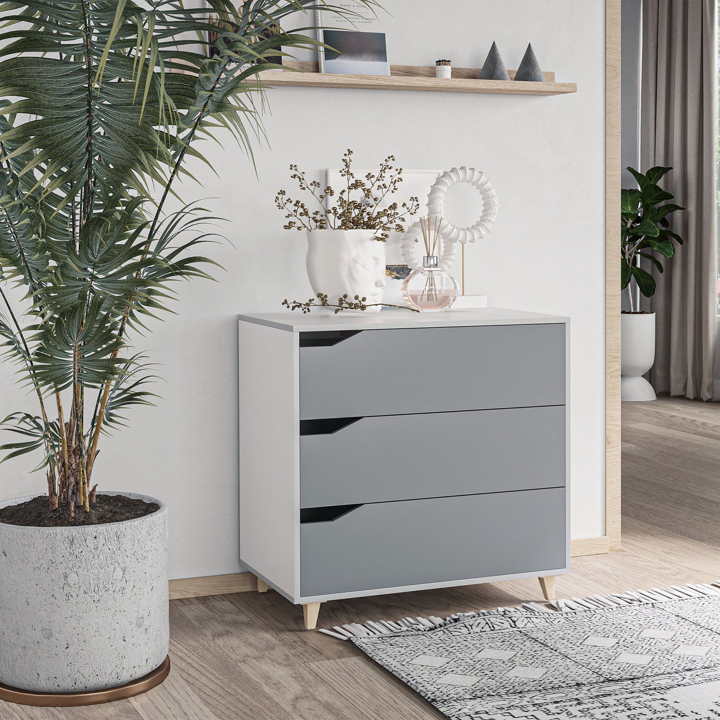 Chest of Drawers, 3 Drawer Unit Storage Organiser for Bedroom, Grey