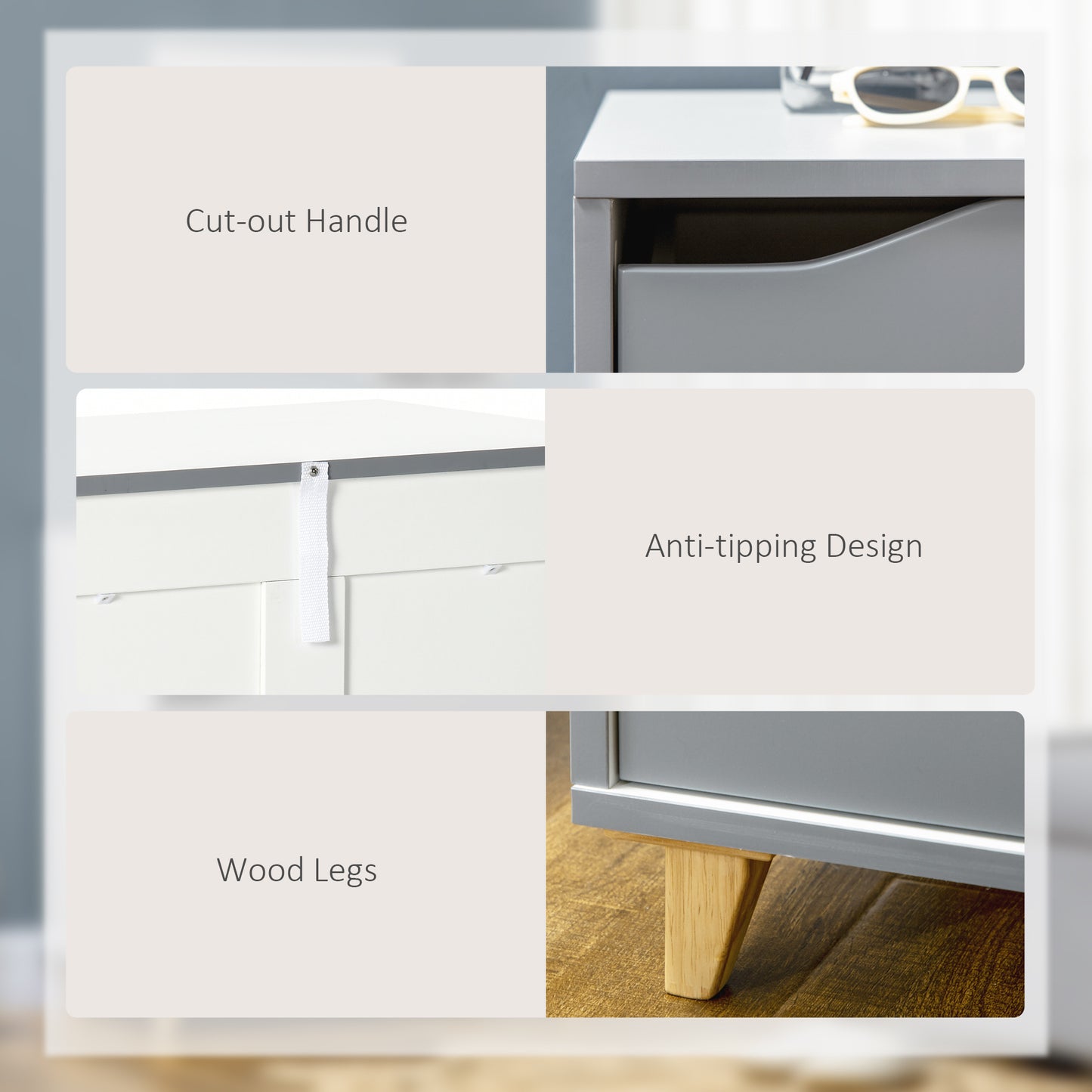 Chest of Drawers, 3 Drawer Unit Storage Organiser for Bedroom, Grey