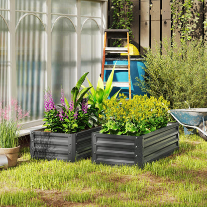 Set of 2 Raised Garden Bed Galvanised Planter Box, Light Grey