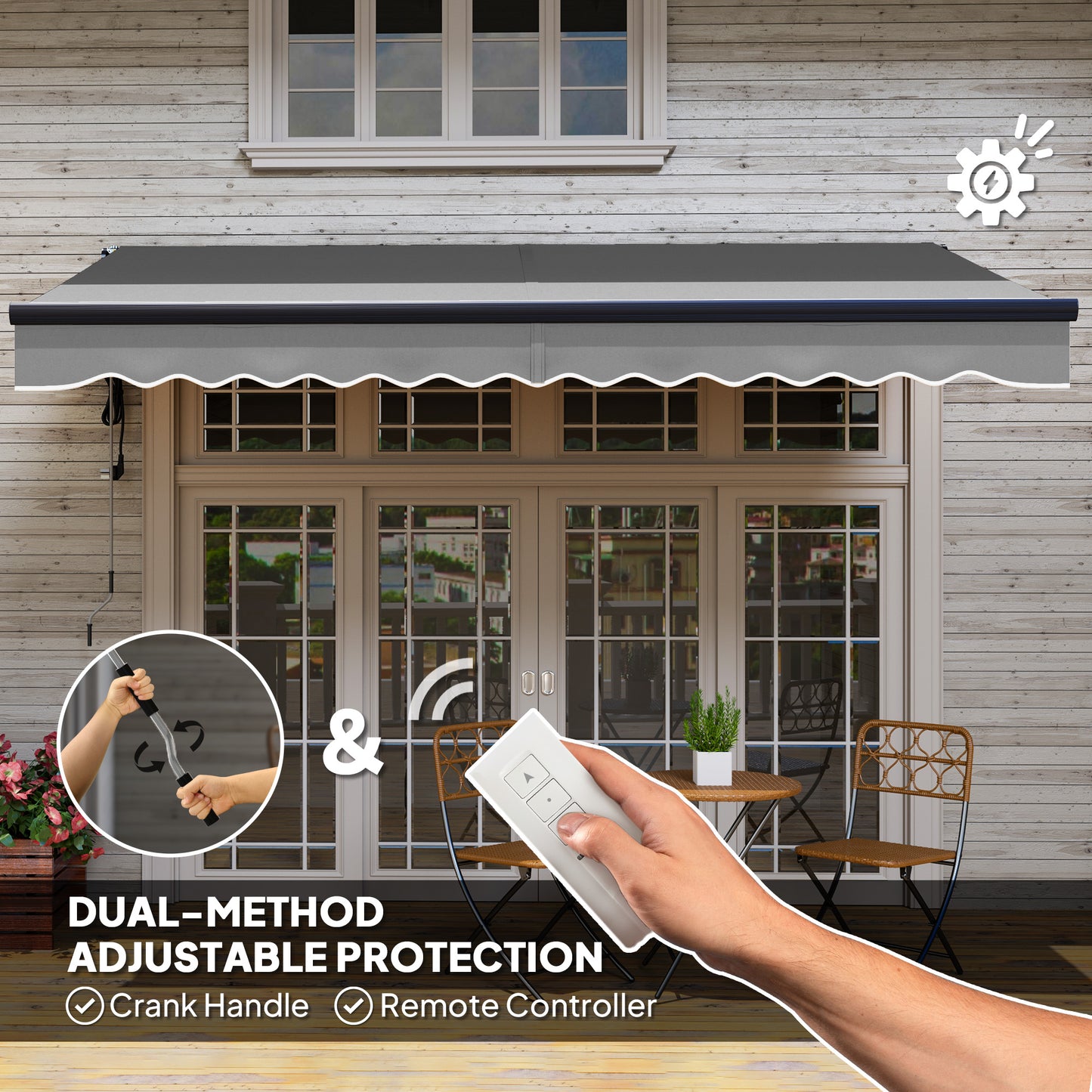 3.5 x 3(m) Electric Retractable Awning, Aluminium Frame, Dark Grey