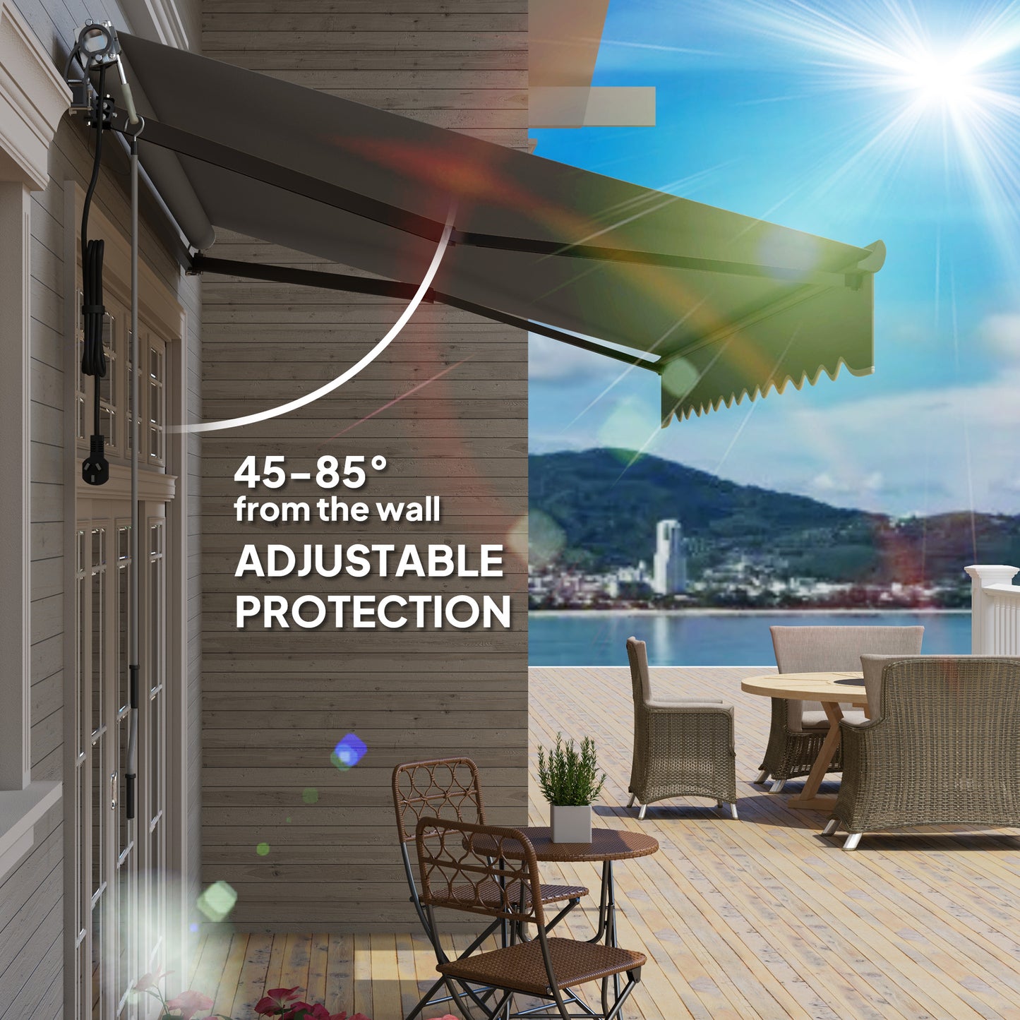 3.5 x 3(m) Electric Retractable Awning, Aluminium Frame, Dark Grey