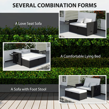Garden Rattan Furniture Set 2 Seater Patio Sun Lounger Daybed Cream